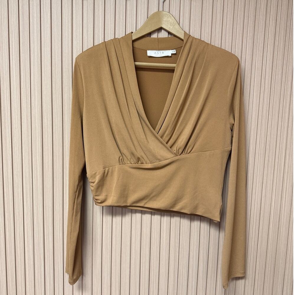 ASTR The Label Shawl Collar Wrap Top Women's Taupe size XL